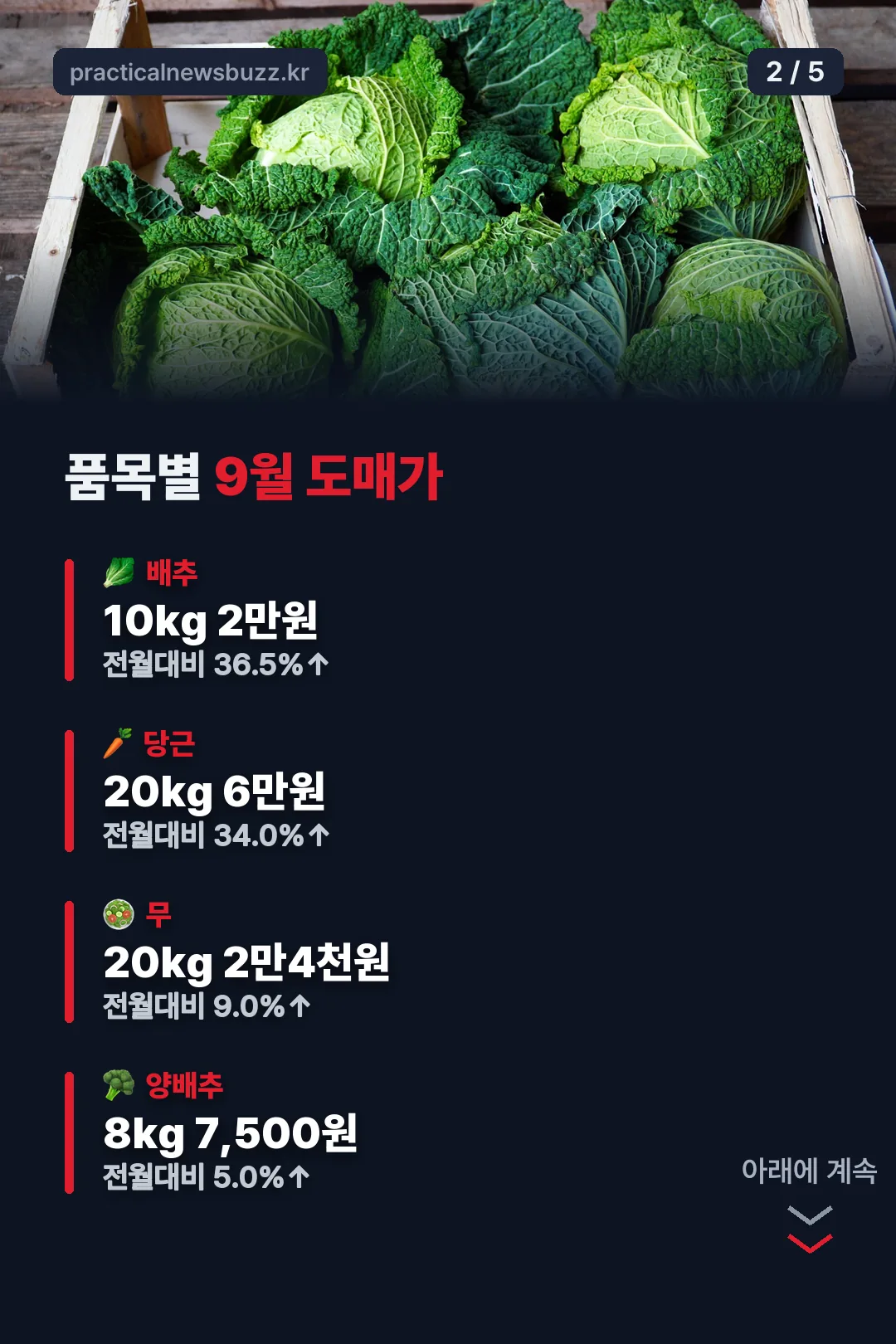 품목별 도매가 요약